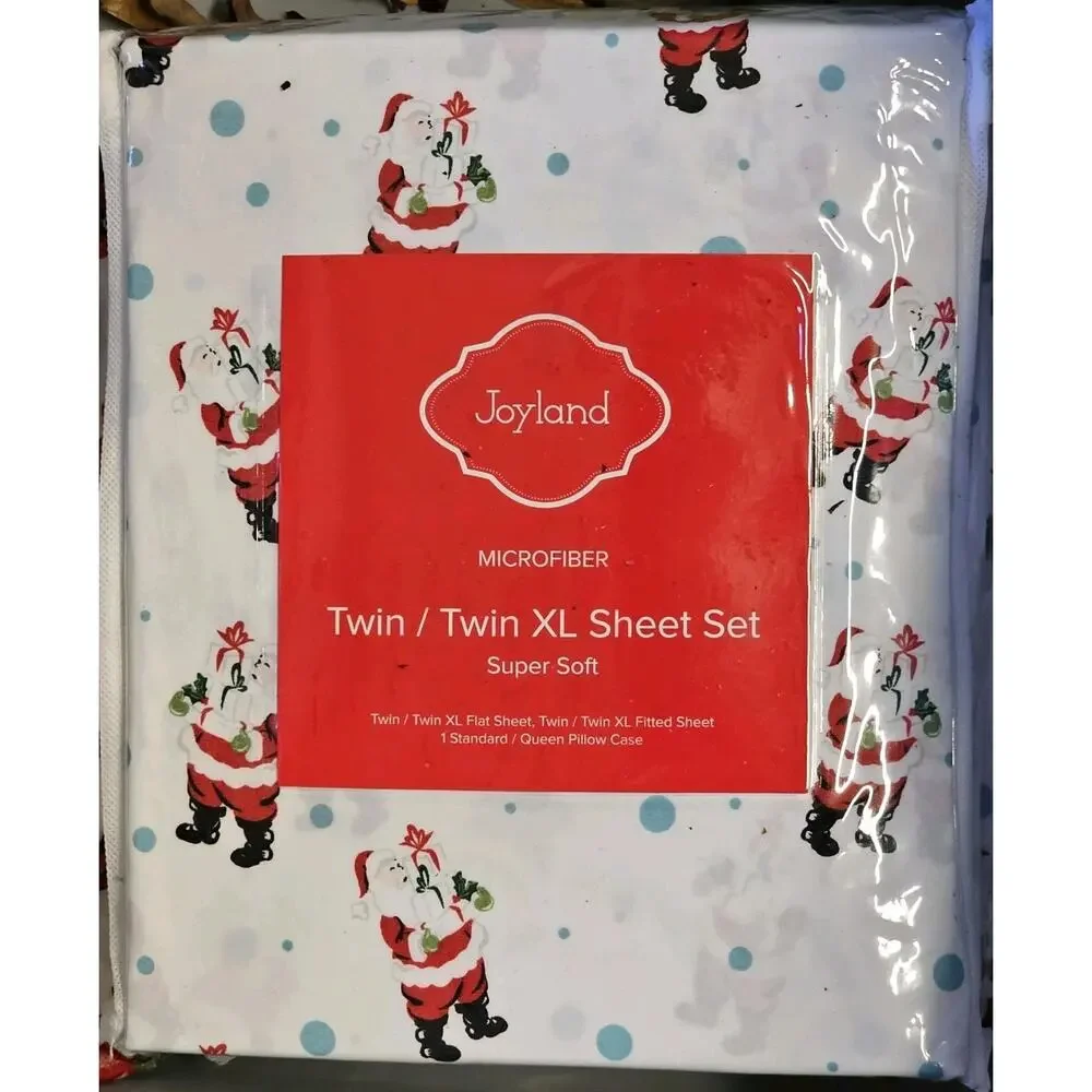 New Joyland Microfiber Twin XL Sheet Set Super Soft Santa Christmas Retro